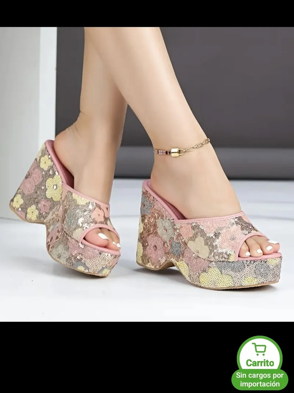 Platform Slide Sandals in Pink Floral